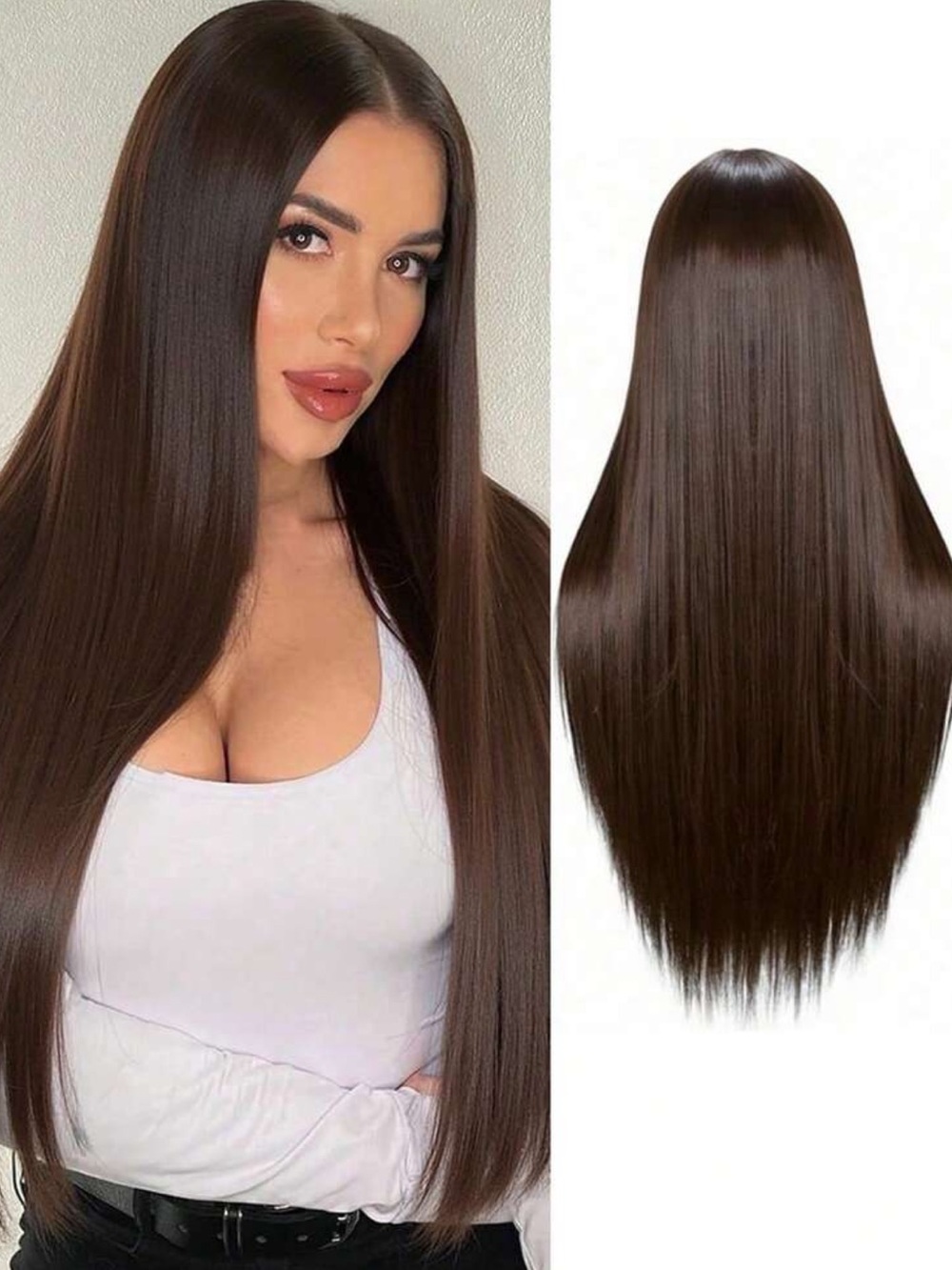 New 28 inch long straight brown hair wig